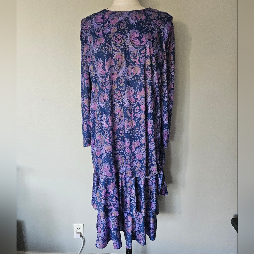 Vintage 80s Plus Size 3X Purple Layered Dress Long Sleeve Paisley Print